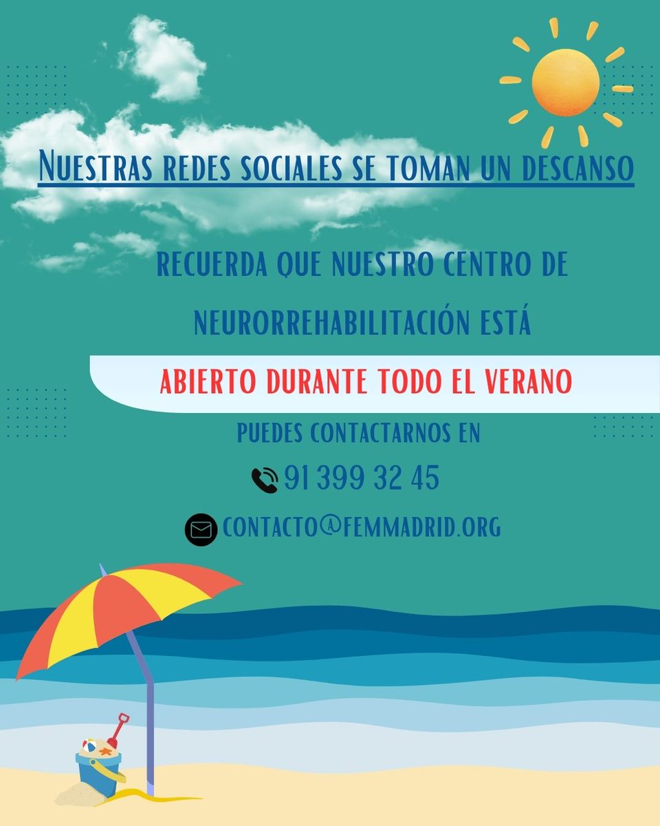 Fundación EM Madrid (@fundacionemm) on Twitter photo Fundación EM Madrid
<a href="/FundacionEMM/">Fundación EM Madrid</a>
¡Nos tomamos un respiro en redes! Hacemos una pausa en nuestras publicaciones, pero el Centro de Neurorrehabilitación FEMM sigue abierto! Puedes contactarnos en:
91 399 32 45
contacto@femmadrid.org
¡Nos vemos pronto! Fundación EM Madrid
<a href="/FundacionEMM/">Fundación EM Madrid</a>
¡Nos tomamos un respiro en redes! Hacemos una pausa en nuestras publicaciones, pero el Centro de Neurorrehabilitación FEMM sigue abierto! Puedes contactarnos en:
91 399 32 45
contacto@femmadrid.org
¡Nos vemos pronto!