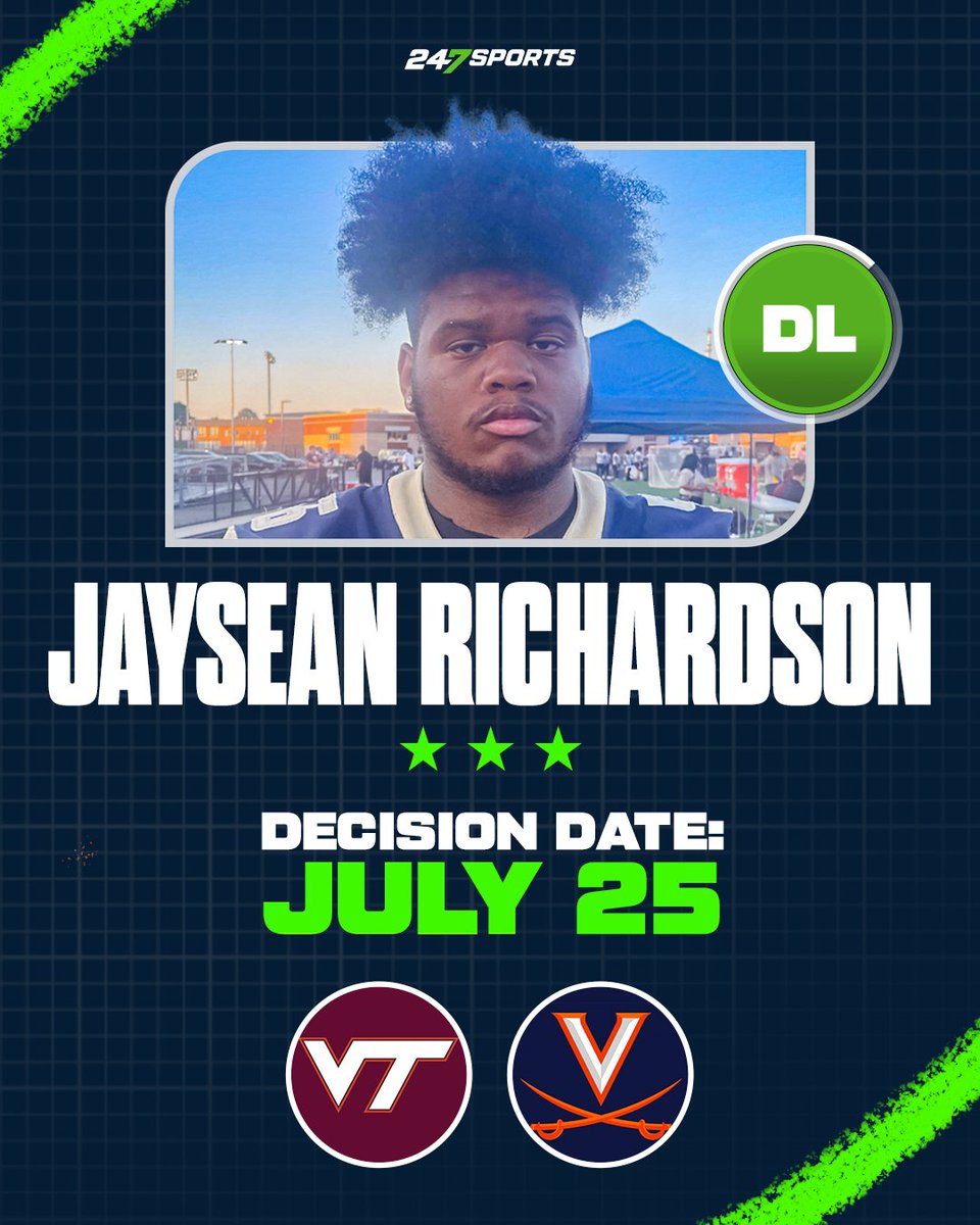Jacquie Franciulli (@jacquiefran_) on Twitter photo VIP Preview: In-state DL JaySean Richardson (<a href="/Feedabull21/">JaySean “Bull” Richardson</a>) will decide between UVA and Virginia Tech on Friday.
He previews his decision.
247sports.com/college/virgin… VIP Preview: In-state DL JaySean Richardson (<a href="/Feedabull21/">JaySean “Bull” Richardson</a>) will decide between UVA and Virginia Tech on Friday.
He previews his decision.
247sports.com/college/virgin…
