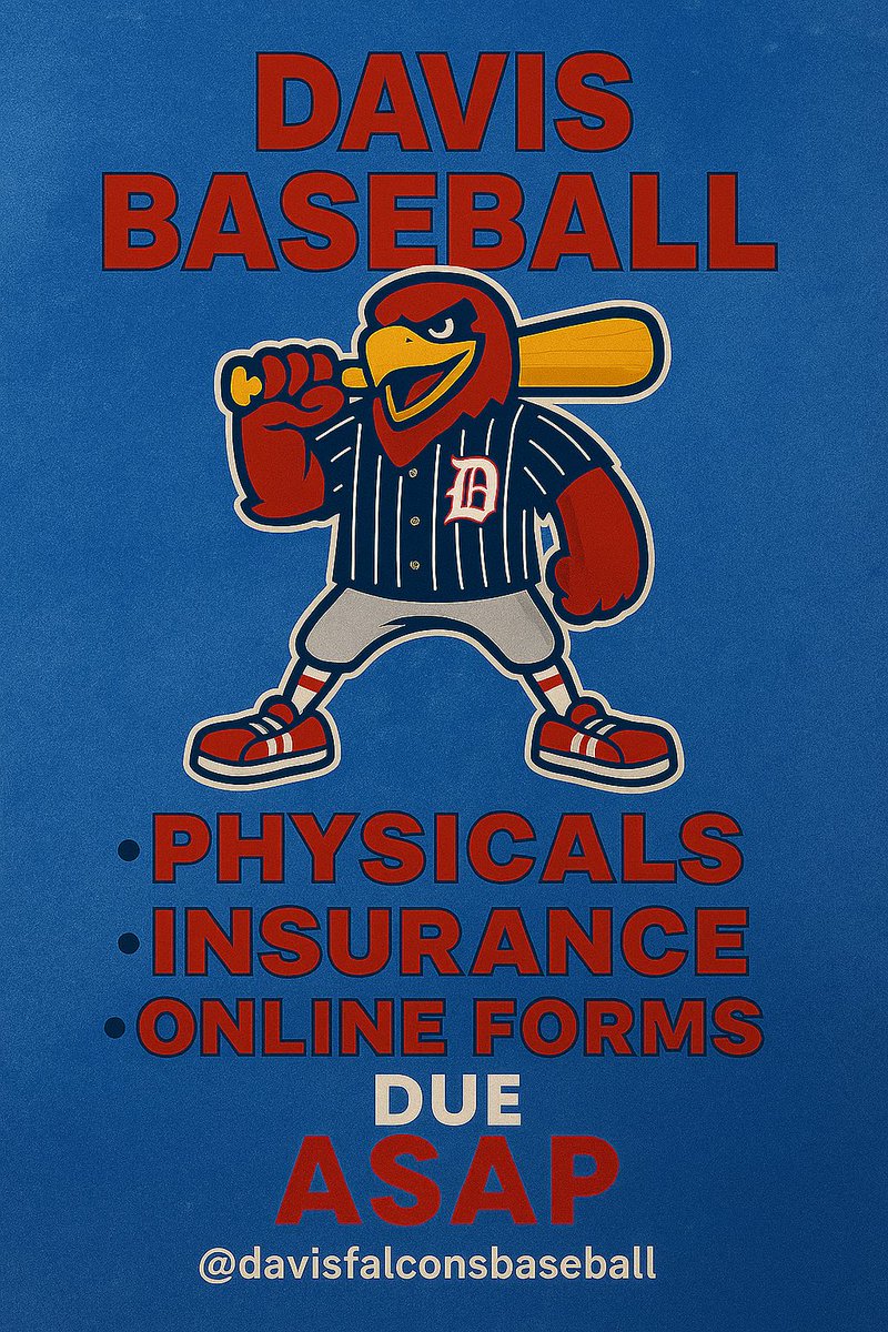 Aldine Davis Falcons Baseball (@_davisbaseball) on Twitter photo 🚨 Attention Athletes! 🚨 Don't forget to fill out your Rank One forms for the 25-26 school year ASAP! 🏃♂️💨 Our July physicals are TODAY from 9-11:30 AM in the training room. It's ONLY $25 CASH! 💵 Spread the word! 🗣️ #AthleteHealth <a href="/DavisHS_AISD/">General Benjamin O. Davis, Jr. Senior High School</a> <a href="/Davis9_AISD/">Davis 9 IB - Aldine ISD</a> <a href="/AldineSports/">AldineISDSports</a> 🚨 Attention Athletes! 🚨 Don't forget to fill out your Rank One forms for the 25-26 school year ASAP! 🏃♂️💨 Our July physicals are TODAY from 9-11:30 AM in the training room. It's ONLY $25 CASH! 💵 Spread the word! 🗣️ #AthleteHealth <a href="/DavisHS_AISD/">General Benjamin O. Davis, Jr. Senior High School</a> <a href="/Davis9_AISD/">Davis 9 IB - Aldine ISD</a> <a href="/AldineSports/">AldineISDSports</a>