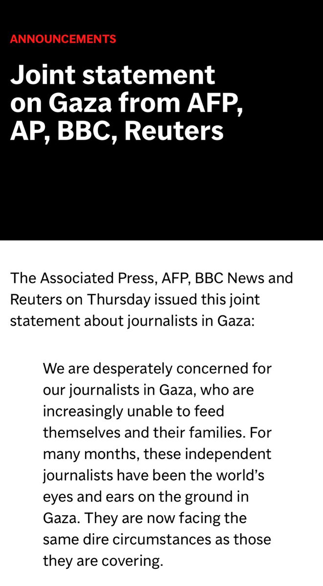Chris E. (@chrysographer) on Twitter photo Across the west, news orgs are finally taking steps towards acknowledging Israel’s genocide against Palestinians and its deliberate starvation of Palestinians in Gaza. Yet notably missing are any Canadian news orgs.
<a href="/globeandmail/">The Globe and Mail</a> <a href="/CBCNews/">CBC News</a> <a href="/TorontoStar/">Toronto Star</a> <a href="/CanadianPress/">The Canadian Press</a> <a href="/caj/">Canadian Association of Journalists</a> ?!? Across the west, news orgs are finally taking steps towards acknowledging Israel’s genocide against Palestinians and its deliberate starvation of Palestinians in Gaza. Yet notably missing are any Canadian news orgs.
<a href="/globeandmail/">The Globe and Mail</a> <a href="/CBCNews/">CBC News</a> <a href="/TorontoStar/">Toronto Star</a> <a href="/CanadianPress/">The Canadian Press</a> <a href="/caj/">Canadian Association of Journalists</a> ?!?