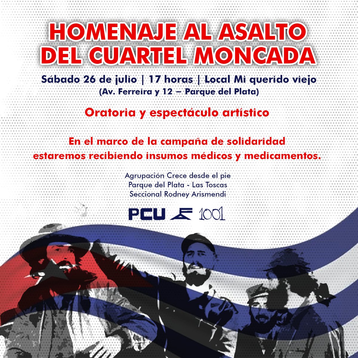 EmbaCubaUruguay's tweet image. Vuelve campaña de solidaridad desde #ParqueDelPlata 🇺🇾, en el marco del homenaje por el 7⃣2⃣ aniversario del #26DeJulio ❤️🖤. Será un espacio para compartir ideas sobre #Cuba 🇨🇺, su historia, el actual contexto y la solidaridad entre dos pueblos hermanos.