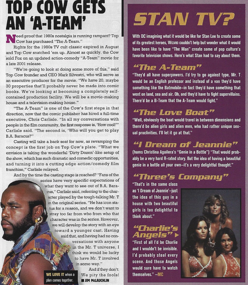 WizardsComics's tweet image. As discussed during our recent 1/2 episode, here's Stan Lee's ideas for reimagining popular TV shows including the A-Team, a series which Top Cow was developing their own big screen version of at the time.