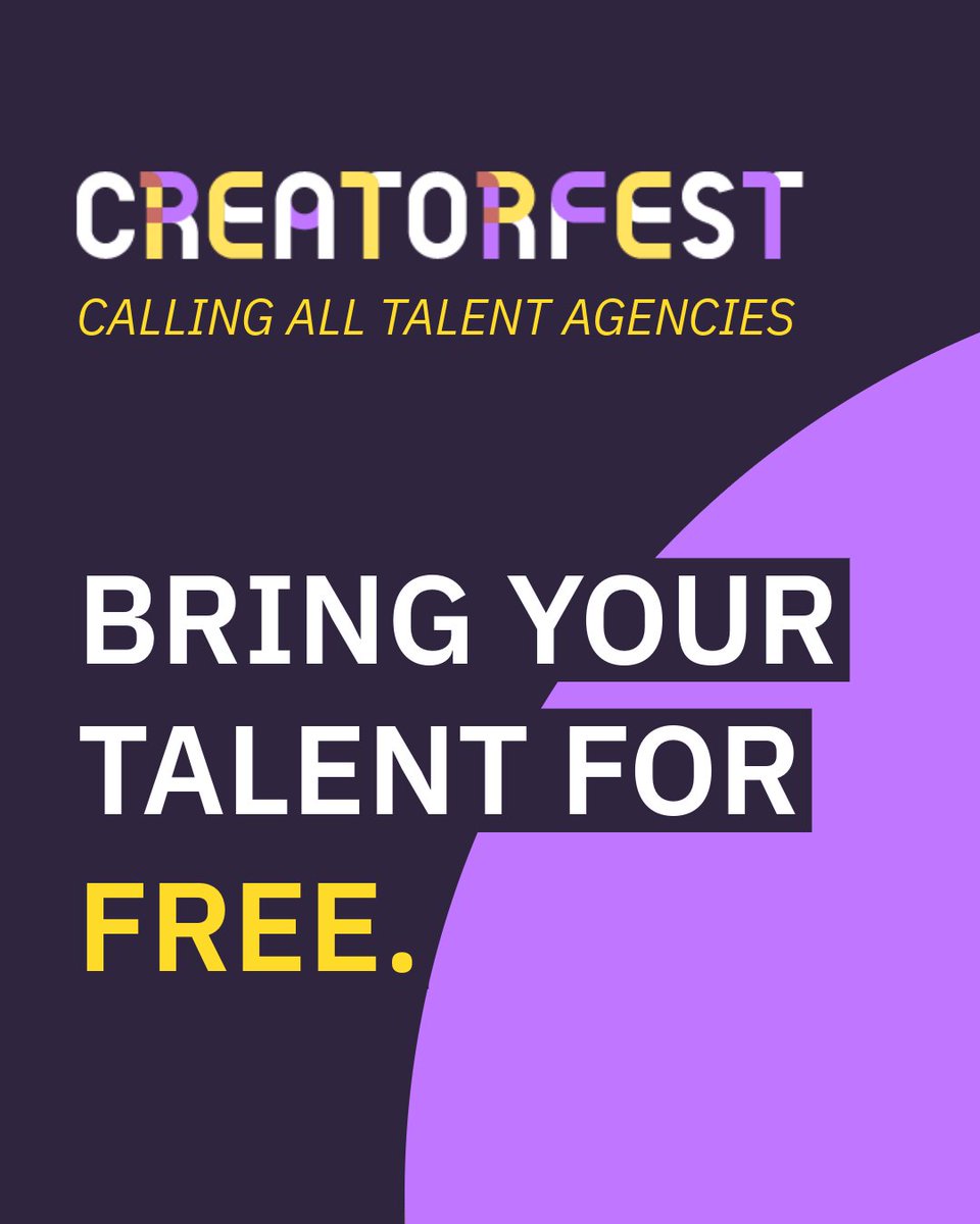 CreatorFest (@thecreatorfest) on Twitter photo 📣 For a limited time only, we're offering you two free Creator Passes when you buy a Talent Agency Pass to CreatorFest!
How to claim?
🎟️ Grab your Talent Agency pass: hubs.la/Q03yLt_W0
📩 Drop us a message or email at registration@hellopartner.com 📣 For a limited time only, we're offering you two free Creator Passes when you buy a Talent Agency Pass to CreatorFest!
How to claim?
🎟️ Grab your Talent Agency pass: hubs.la/Q03yLt_W0
📩 Drop us a message or email at registration@hellopartner.com