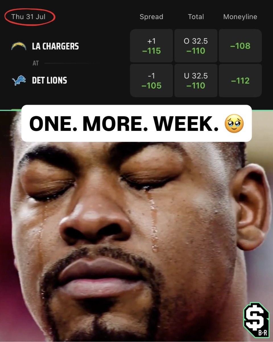 br_betting (@br_betting) on Twitter photo 7 days from now we'll be getting ready to bet on NFL football again...
Almost there 🥹
(via <a href="/DKSportsbook/">DraftKings Sportsbook</a>) 7 days from now we'll be getting ready to bet on NFL football again...
Almost there 🥹
(via <a href="/DKSportsbook/">DraftKings Sportsbook</a>)