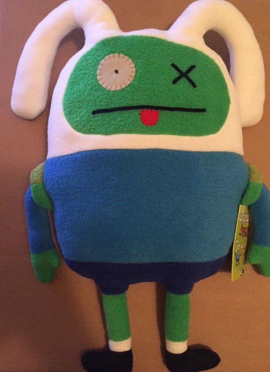 PlushieADay's tweet image. Ox as Finn UglyDoll plush!
- Released in 2017 by Cartoon Network and UglyDolls
- Was available as a San Diego Comic Con exclusive that year
- I don’t remember Finn being green and having one eye and droopy ears maybe I’m just hallucinating 😅