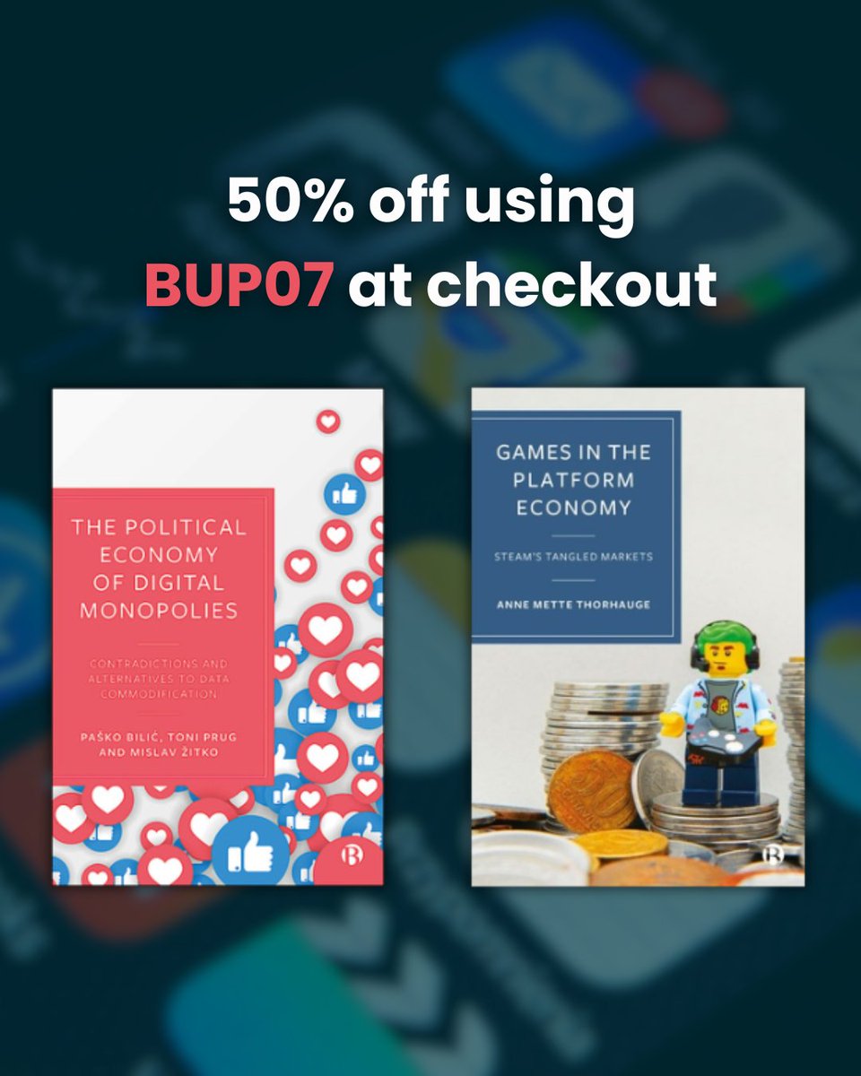 BrisUniPress's tweet image. Big Tech isn’t just tech. It’s power.
Our books in #PlatformStudies examine the political economy of digital monopolies, how they form, extract value and reshape #Capitalism.
🌟Now 50% off with code BUP07- ( from £9.99 when applicable).
ow.ly/Jnub50Wg7p1
