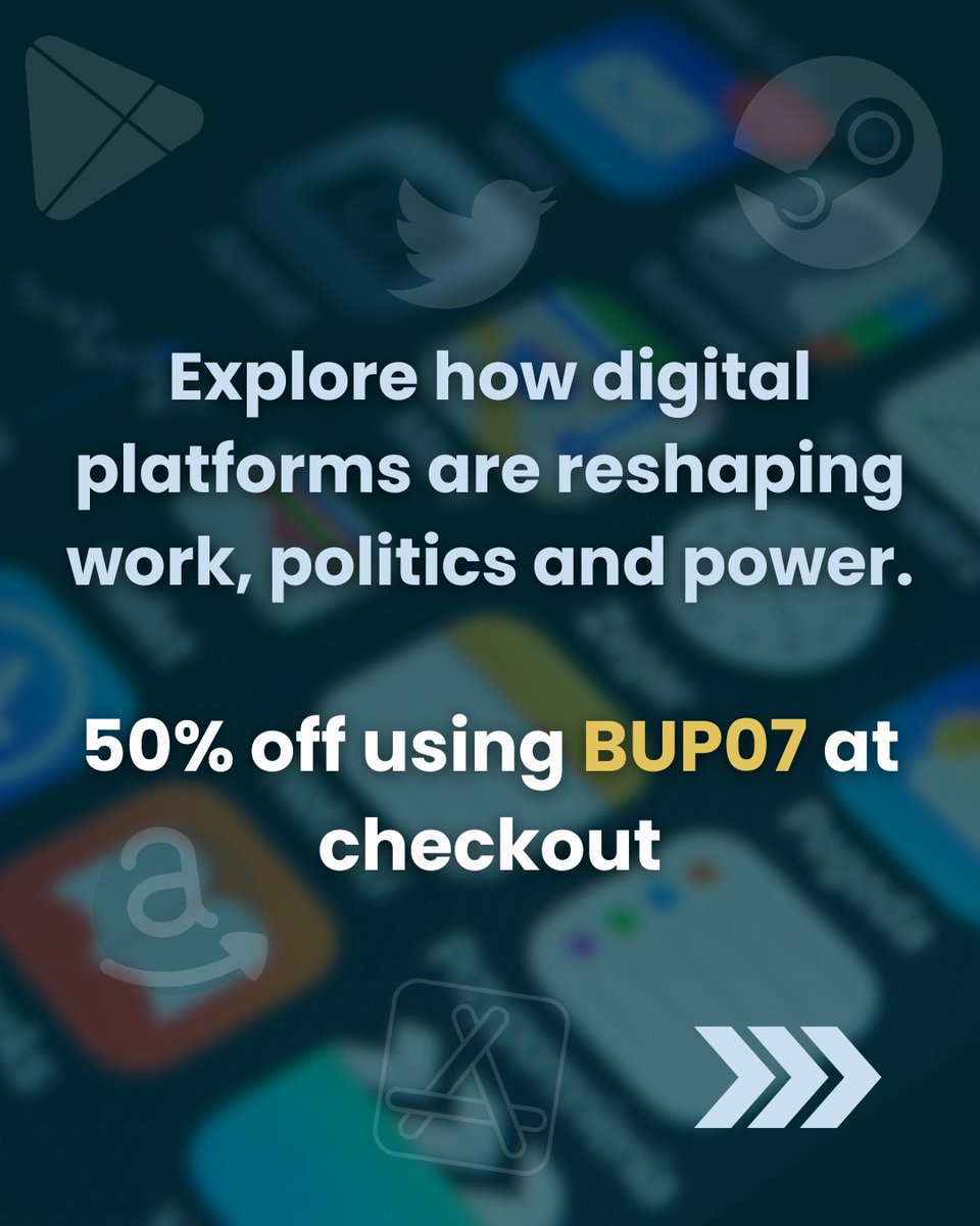 BrisUniPress's tweet image. Big Tech isn’t just tech. It’s power.
Our books in #PlatformStudies examine the political economy of digital monopolies, how they form, extract value and reshape #Capitalism.
🌟Now 50% off with code BUP07- ( from £9.99 when applicable).
ow.ly/Jnub50Wg7p1