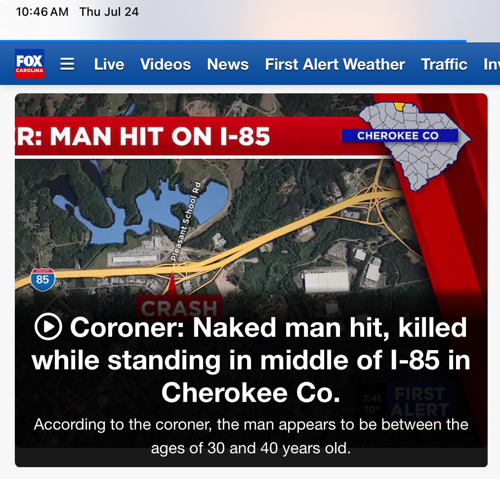 Ahhh, the colorful Local News Headline… always something interesting.  “Naked Man on I-85”… well, I wasn’t expecting that.  What’s the most bizarre headline for your local news??  Can ya beat this one?  🫤  👇