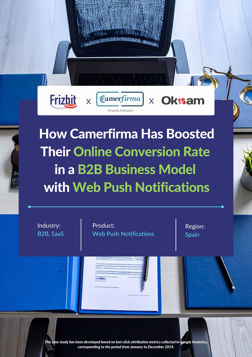 🚀 Our first B2B SaaS Case Study is live!

Camerfirma boosted digital conversions with Push Notifications:

📈 +633% ROI
🧠 +18% conv. rate vs avg
🔐 +8% opt-in

📚 [EN] frizbit.com/case-studies/c…

📚 [ES] frizbit.com/es/case-studie…

#B2B #SaaS #MarketingAutomation #CaseStudy