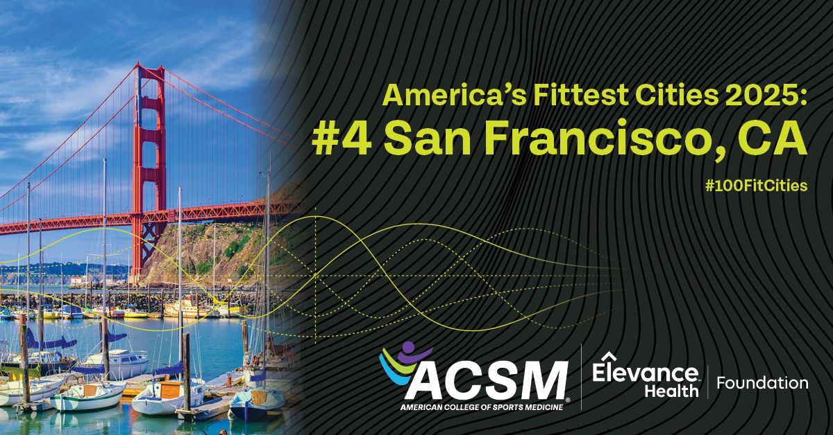 ACSMNews's tweet image. The 4th fittest city, @sfgov, tops the list of the #100FitCities in SIX different indicators of health!
✅ residents exercising in the last month
✅ residents meeting aerobic activity guidelines
✅ lowest % of residents with obesity
✅ lowest % of residents with high blood…