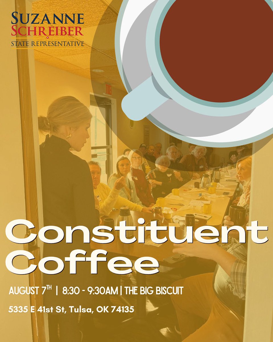 Join me on Thursday, August 7th for an opportunity to discuss your concerns and all things Tulsa and HD 70! Use the link below to RSVP. 

mobilize.us/suzanneforstat…