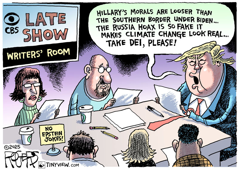 Rob_Rogers's tweet image. The cowardly (and greedy) folks at CBS have bowed to Trump by cancelling The Late Show with Stephen Colbert. I wonder what the content will look like now. #Trump #StephenColbert #thelateshowwithstephencolbert #LateShow #CBS #cancelled #satire