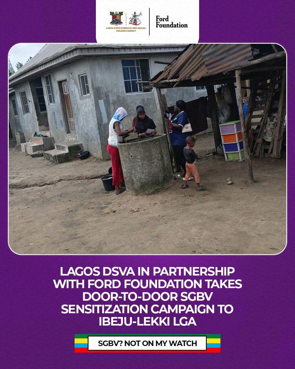 Lagosdsva's tweet image. LAGOS DSVA IN PARTNERSHIP WITH FORD FOUNDATION TAKES DOOR-TO-DOOR SGBV SENSITIZATION CAMPAIGN TO IBEJU-LEKKI LGA

As part of ongoing efforts to eradicate Sexual and Gender-Based Violence (SGBV) in Lagos State, the Lagos State Domestic and Sexual Violence Agency (DSVA), in…