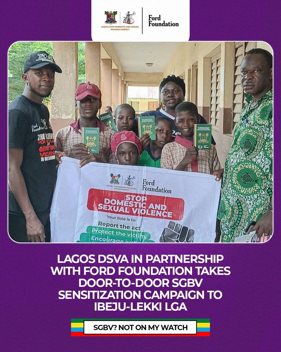Lagosdsva's tweet image. LAGOS DSVA IN PARTNERSHIP WITH FORD FOUNDATION TAKES DOOR-TO-DOOR SGBV SENSITIZATION CAMPAIGN TO IBEJU-LEKKI LGA

As part of ongoing efforts to eradicate Sexual and Gender-Based Violence (SGBV) in Lagos State, the Lagos State Domestic and Sexual Violence Agency (DSVA), in…
