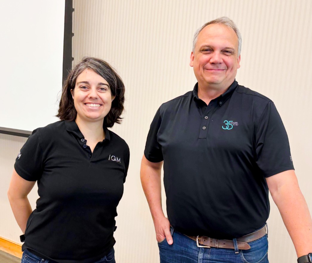 OLCFGOV's tweet image. Day 4 of the Quantum Computing User Forum at @ORNL is underway!
The morning kicked off with a workshop with Kristine Rezai and Martin Schulz from @meetIQM: Getting started with hybrid quantum-classical algorithms.🌟