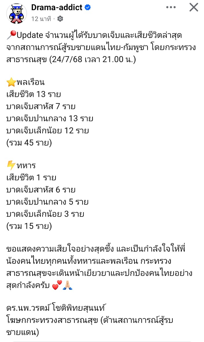 รายงานค่ะ

#ไทยกัมพูชา
#กัมพูชายิงก่อน
#CambodiaOpenedFire
#Cambodia #Thailand #whatishappeninginThailand #CambodiaViolatesOttawaConvention