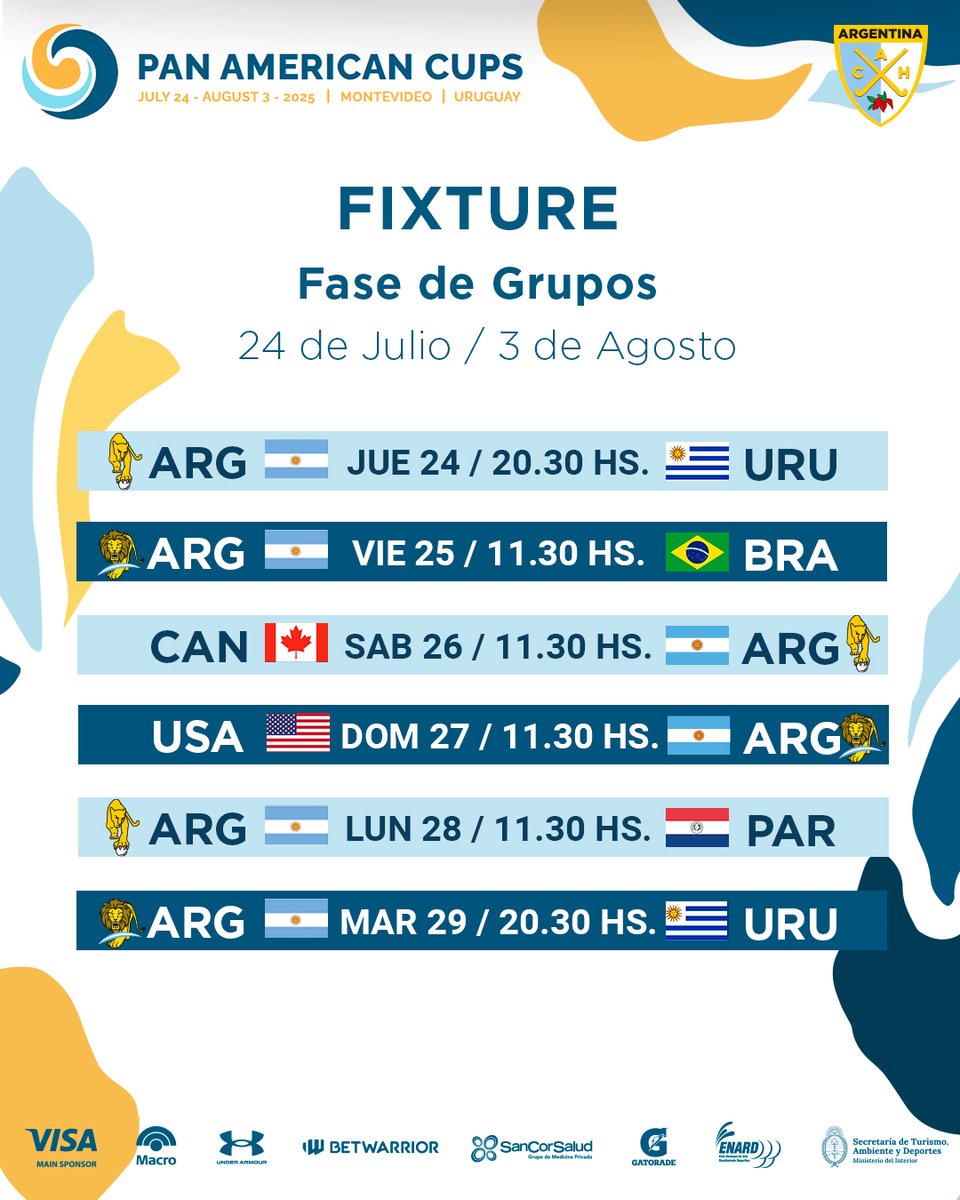 ¡Agendá y alentá a nuestros seleccionados! 🇦🇷

#LosLeones y #LasLeonas irán en búsqueda del título continental 🌎. La Copa Panamericana se pone en marcha desde el 24 de julio hasta 3 de agosto en Montevideo, Uruguay.

📺 Disney Plus Premium.

¡Vamos Argentina! 🩵🤍

🤜🇦🇷🤛