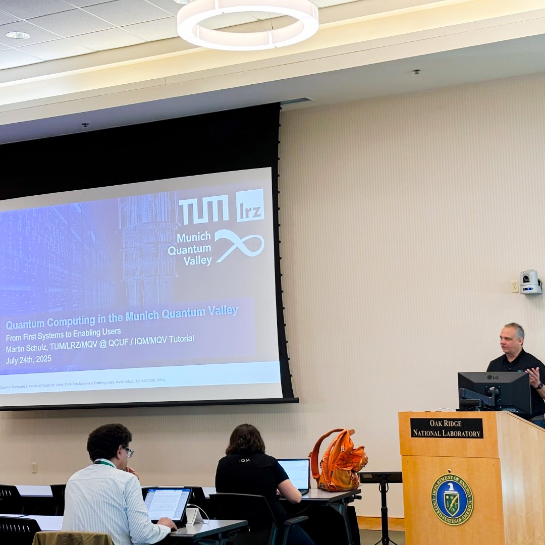 OLCFGOV's tweet image. Day 4 of the Quantum Computing User Forum at @ORNL is underway!
The morning kicked off with a workshop with Kristine Rezai and Martin Schulz from @meetIQM: Getting started with hybrid quantum-classical algorithms.🌟