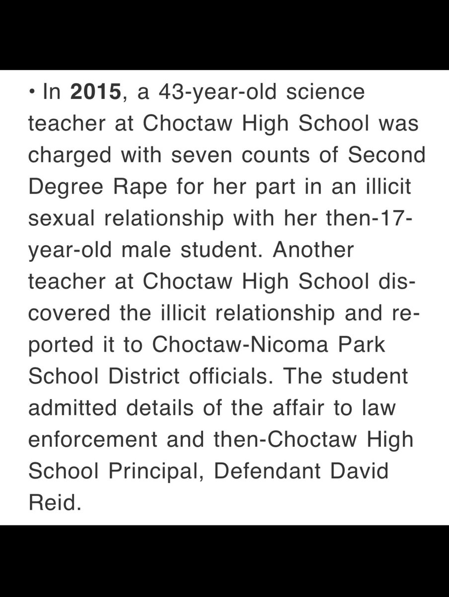 CamSpradling's tweet image. The Avery Smith #JusticeForAvery federal complaint outlines a “lengthy and troubling history” of sexual misconduct by teachers within Choctaw-Nicoma Park Public Schools @CNPSchools #EpsteinList here’s just a partial of the #ChoctawList: