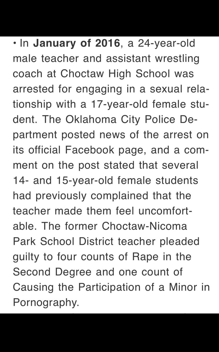 CamSpradling's tweet image. The Avery Smith #JusticeForAvery federal complaint outlines a “lengthy and troubling history” of sexual misconduct by teachers within Choctaw-Nicoma Park Public Schools @CNPSchools #EpsteinList here’s just a partial of the #ChoctawList: