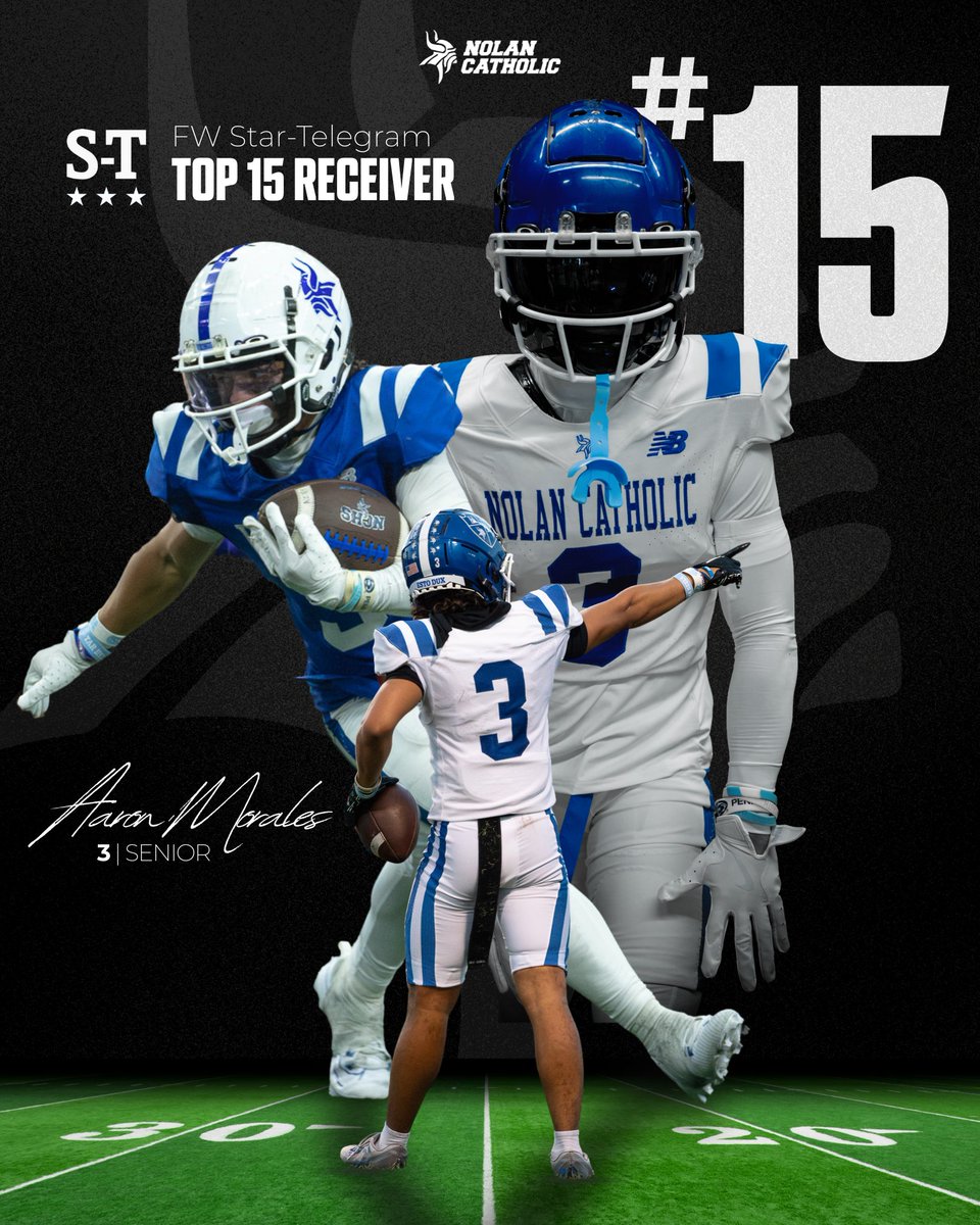Nolan Catholic senior Aaron Morales has been named one of the Top 15 receivers to watch this season by the Fort Worth Star-Telegram! 💪🏽🏈

🔗 Read more: star-telegram.com/sports/dfwvars…

#EstoDux #NolanCatholic #VikingPride #DFWVarsity #FridayNightLights
