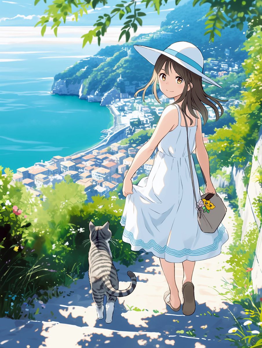chocola_palette's tweet image. 『猫と歩く港町』
～陽だまりの坂道、港のきらめき～

今日も、ゆるりといきましょー☆