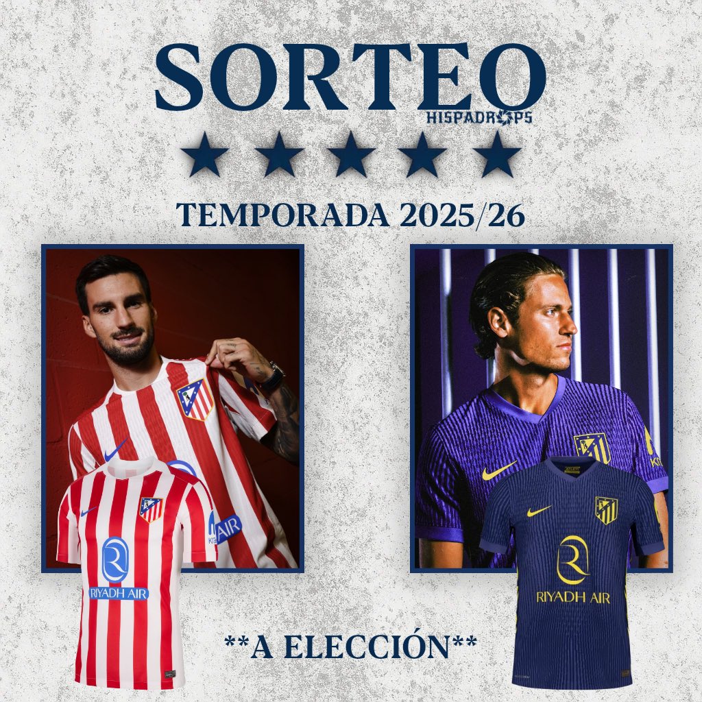 victor_llebaria's tweet image. 🔴⚪️ ¡SORTEO ROJIBLANCO!

🎁 Gana una camiseta del Atlético de Madrid (elige tu favorita entre las de la imagen).

✅ Cómo participar:

1Sigue a @Hispadrops y a @victor_llebaria
2Dale MG ❤️ y RT 🔁 a este tweet
3Menciona a un amigo (opcional)

⏰ Tiempo: 1 semana.