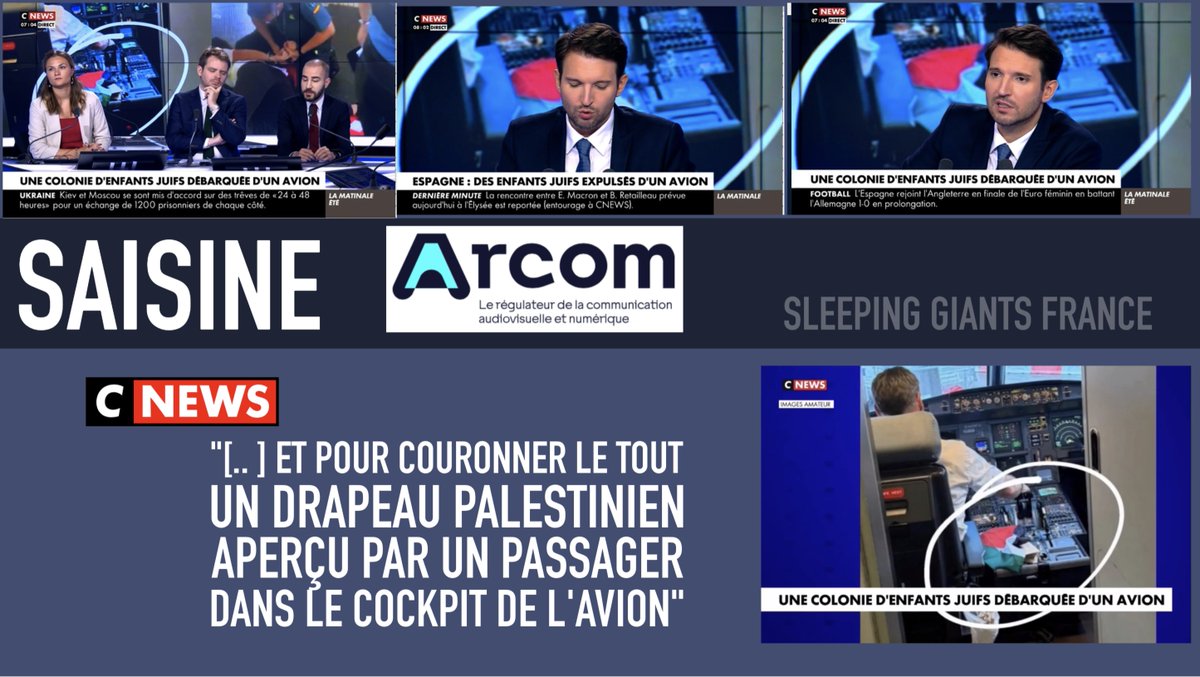 🚨 Saisine ARCOM

Motif : Article 2-3-7, #Cnews relaye une information fausse accompagnée d'une photo, dans le contexte d'un sujet sensible.

La photo montre un avion ayant l'immatriculation EC-KLB, alors que l'avion Vueling Valencia-Paris a l'immatriculation EC-MDZ.
...

1/3