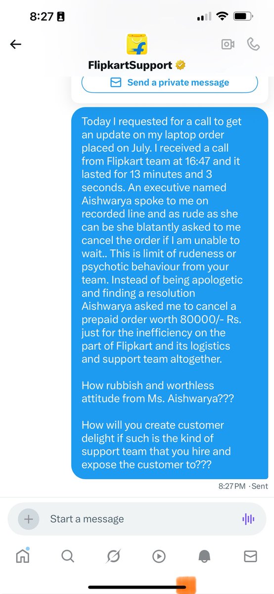KS_letzshine's tweet photo. @flipkartsupport This is the atttitude of Flipkart customer support team.. https://t.co/cHrDBNEjvN
