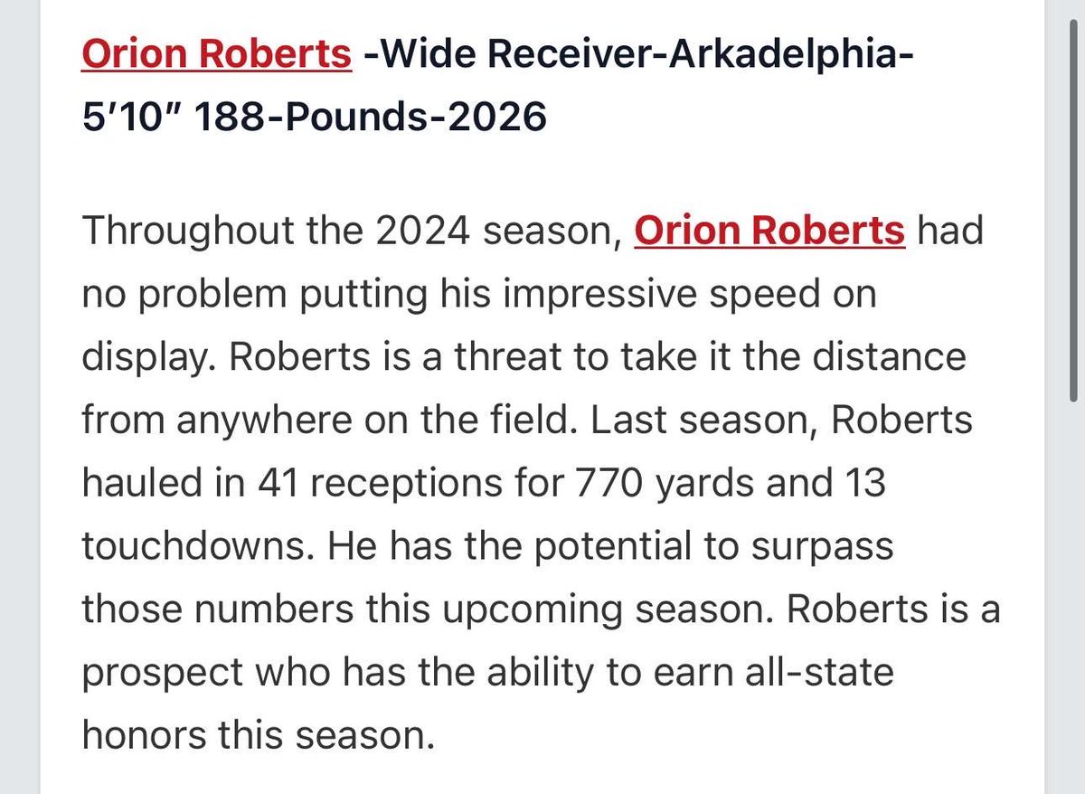 Orion (#5) Roberts (@orion_roberts5) on Twitter photo Thanks for the write up!! #BadgerElite
<a href="/tctabler/">PrepRedZoneTom Tabler</a> <a href="/PrepRedzoneAR/">Prep Redzone Arkansas</a> <a href="/_CoachMcGarry/">Cameron McGarry</a> <a href="/RussHeidiSLC/">Russ and Heidi Phillips🏈</a>
<a href="/CoachSpenceOBU/">Spencer Knight</a> <a href="/CoachNickDavis/">Nick Davis</a>
<a href="/ArkadelphiaFB/">Arkadelphia Badger Football</a> <a href="/CoachSchucker/">Trey Schucker</a> Thanks for the write up!! #BadgerElite
<a href="/tctabler/">PrepRedZoneTom Tabler</a> <a href="/PrepRedzoneAR/">Prep Redzone Arkansas</a> <a href="/_CoachMcGarry/">Cameron McGarry</a> <a href="/RussHeidiSLC/">Russ and Heidi Phillips🏈</a>
<a href="/CoachSpenceOBU/">Spencer Knight</a> <a href="/CoachNickDavis/">Nick Davis</a>
<a href="/ArkadelphiaFB/">Arkadelphia Badger Football</a> <a href="/CoachSchucker/">Trey Schucker</a>