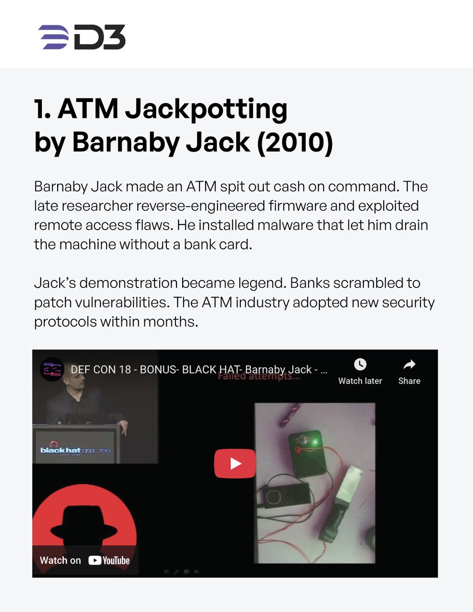 📅 It's almost time for Black Hat 2025, so we're taking a look at the top 6 moments from previous Black Hats.

🔗 BONUS POINTS if you were there for all 6: hubs.ly/Q03tF0Jg0