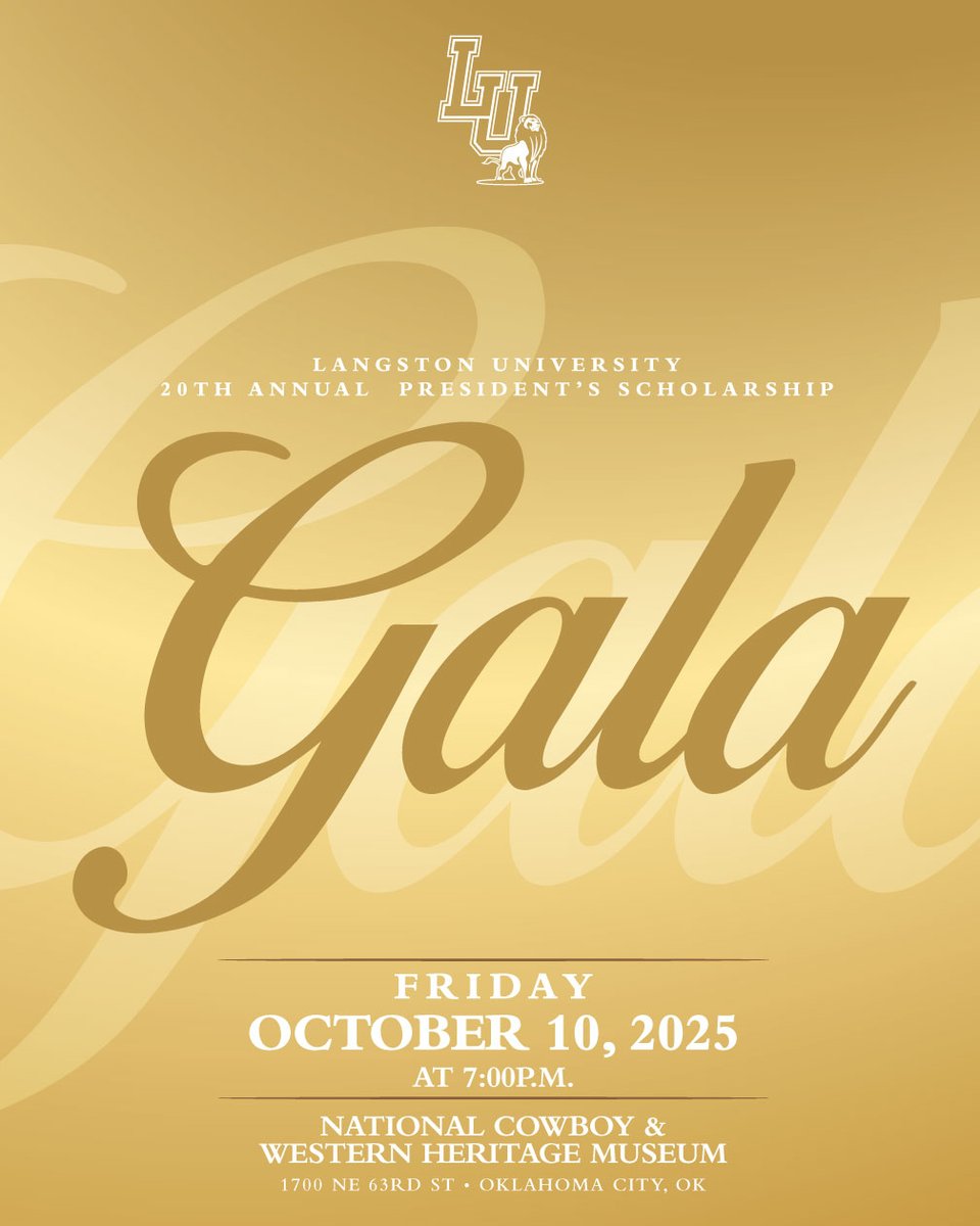 Tickets to the 20th Annual President's Scholarship Gala are on sale now! You can purchase tickets at langston.edu/gala. Join us for the premier event of the year and help support student scholarships!

#WeRoar #LUGala25 #Scholarships