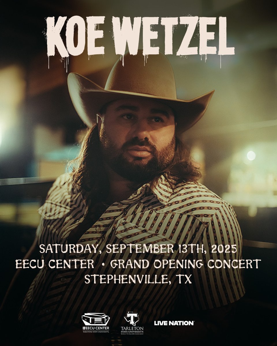 TarletonState's tweet image. KOE WETZEL IS COMING BACK HOME! 🤘🎤
The grand opening concert at the EECU Center is Saturday, Sept. 13, and we’re kicking things off with a Tarleton State legend. Tickets will go live to the public Aug. 1.
#TarletonState #BleedPurple #Tarleton125