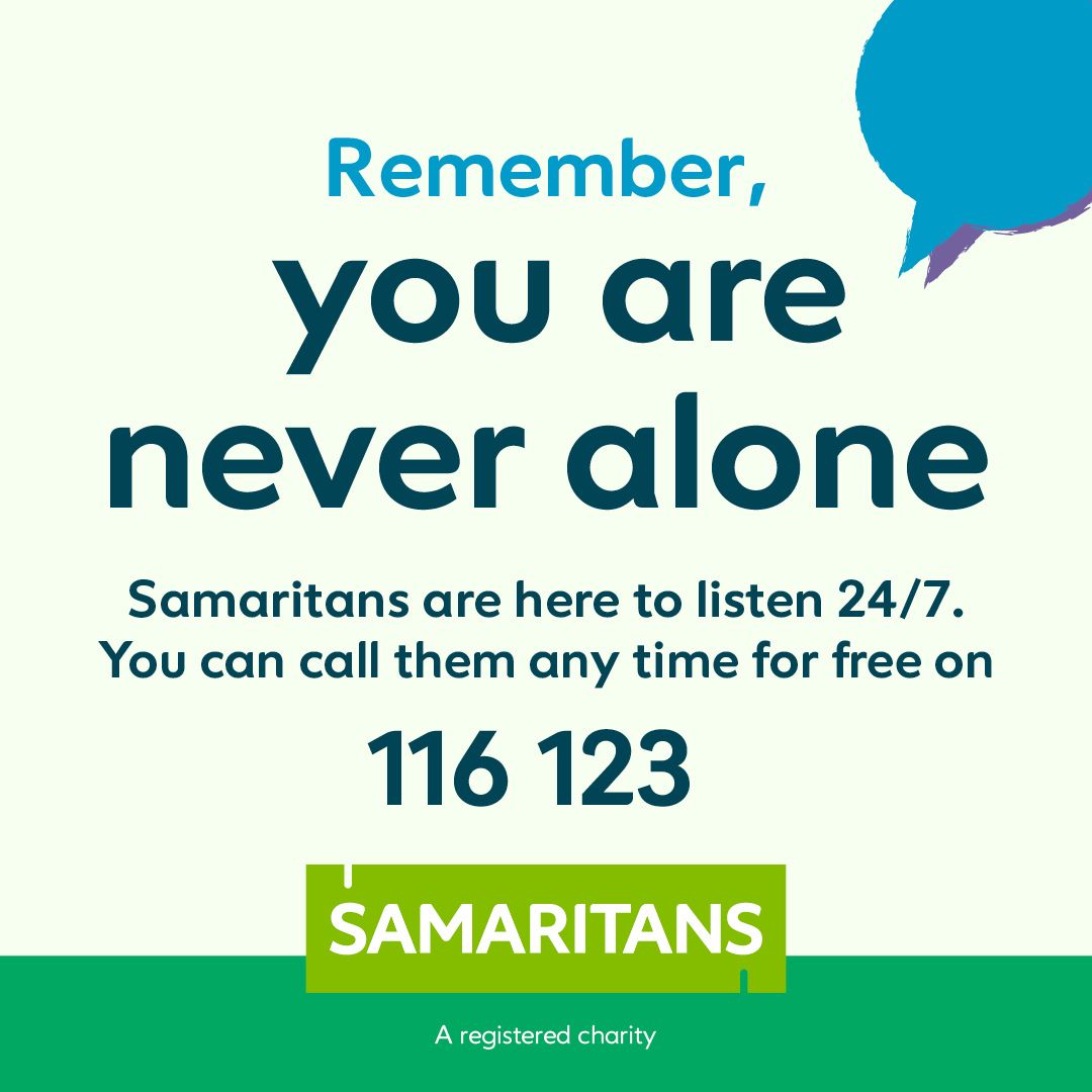 July 24th is @Samaritans Awareness Day.

📞Whatever you're going through, you can reach Samaritans any time, from any phone for FREE by calling 116 123.

🌐 orlo.uk/LTczN