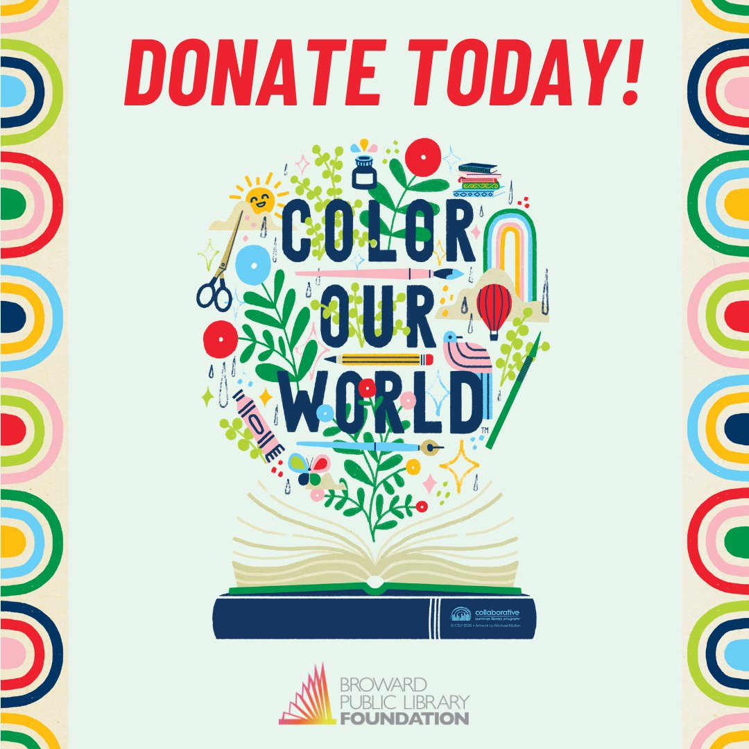 bplfoundation's tweet image. 📚✨ Help Broward kids beat the "summer slide"! Your support brings free books, art, and learning to families through @browardlibrary’s Color Our World Summer Learning Program.
🎉 Donate today: bplfoundation.org/summer-learning
#ColorOurWorld #SummerLearning #SupportLibraries
