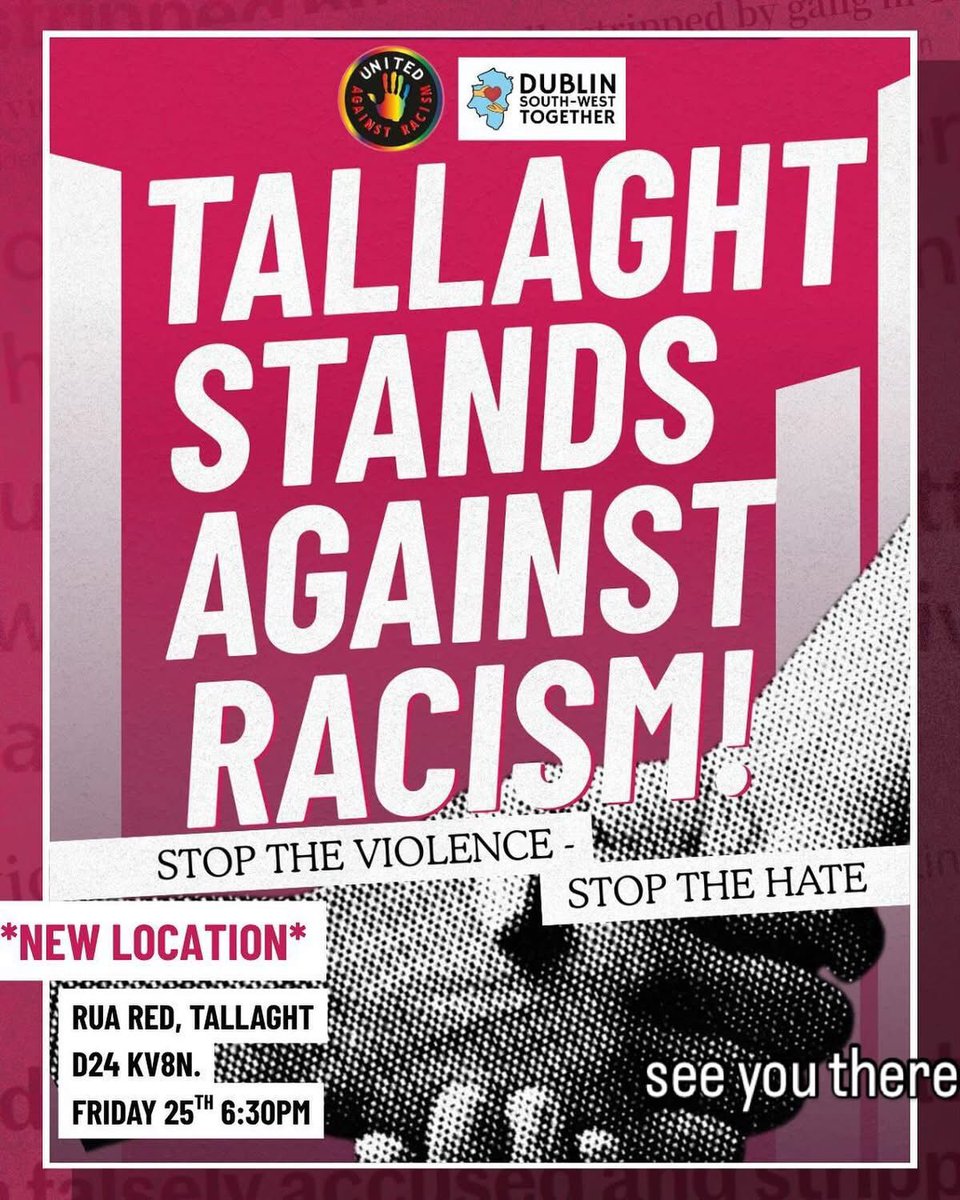 paulmurphy_TD's tweet image. We need to come together this weekend (*note the new location Friday*).
We need to stand together against violence, hate and division.
We have to stop the increasing number of racist attacks being fueled by the hate and lies of the far right.
#DublinSouthWestTogether