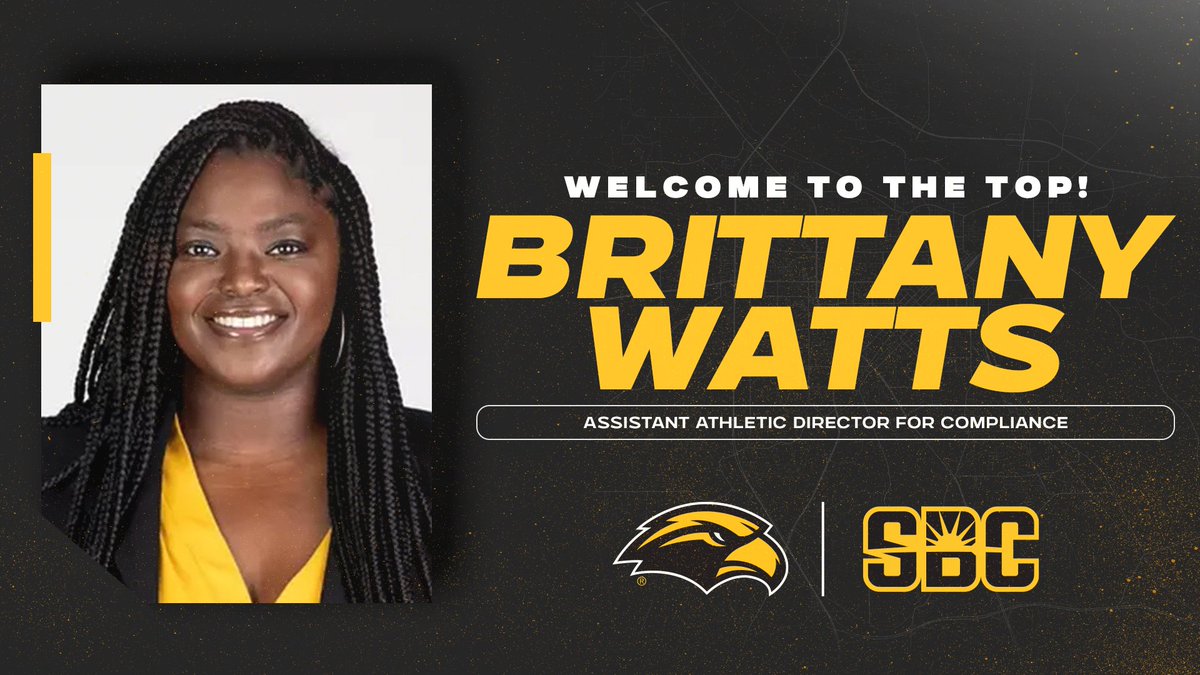 USMGoldenEagles's tweet image. πππ₯ππ¨π¦π ππ¨ ππ‘π ππ¨π©
Help us welcome Assistant Athletic Director for Compliance Brittany Watts to the Hub City!
π°: smttt.info/453H61A
#SMTTT