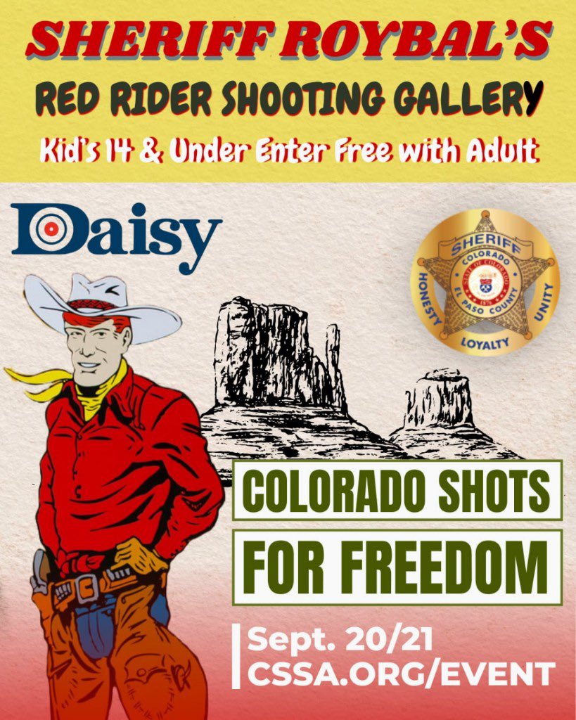 Colorado State Shooting Association (@cssa1926) on Twitter photo .<a href="/EPCSheriff/">EPCSheriff</a> and his team will be manning a Red Ryder BB Gun Shooting Gallery for our Shots for Freedom Event. This is a great way for kids and teens to learn responsible gun safety and how to shoot from deputies of the El Paso County Sheriff’s Department.
We will also be .<a href="/EPCSheriff/">EPCSheriff</a> and his team will be manning a Red Ryder BB Gun Shooting Gallery for our Shots for Freedom Event. This is a great way for kids and teens to learn responsible gun safety and how to shoot from deputies of the El Paso County Sheriff’s Department.
We will also be