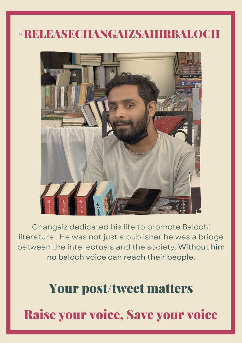 SaveChangaiz's tweet image. These books remember your touch, Changaiz. They wait for your smile, your laughter, and your voice. Every page whispers your name. We will not stop, we will not be silent — until you return to them. #ReleaseChangaizSahirBaloch @amnesty @HRCP87