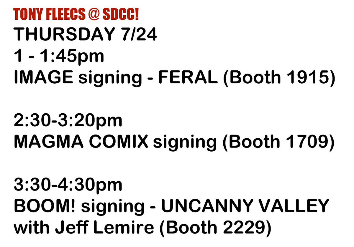 TonyFleecs's tweet image. If you’re looking to get any of my books signed at #SDCC - today’s your best bet.
Exclusive LOCAL MAN HC at Image. EISNER NOMINATED UNCANNY VALLEY TPBs at BOOM and my guys at MAGMA made a cool metal exclusive of my Night of the Slashers cover.