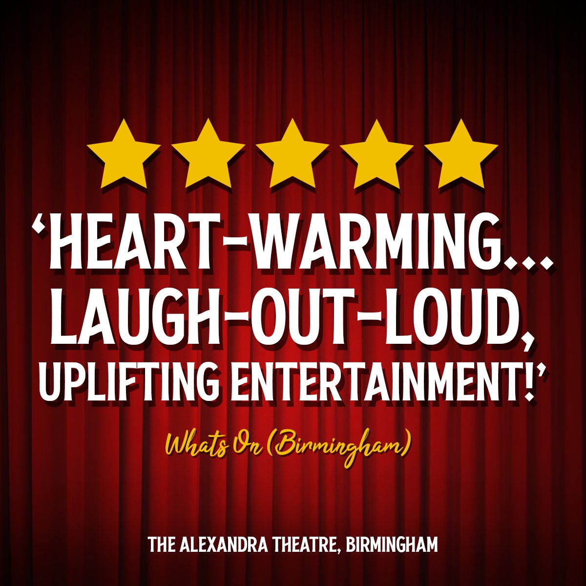 EvolutionProdUK's tweet image. ⭐️⭐️⭐️⭐️⭐️
'Heart-warming... Laugh-out-loud, uplifting entertainment!'
🎟️ thelastlaughplay.co.uk/#TOUR
💻whatsonlive.co.uk/birmingham/new…
@simplysimon321 @Bobsickle @djwilliamsact @JWPOnStage @LastLaughPlay @thealexbham