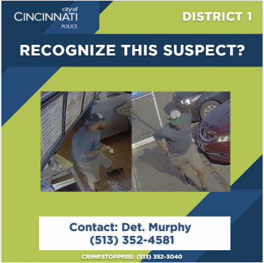 CincyPD's tweet image. Please help us identify the suspect pictured. The individual entered the location, damaged the cash register and took money. The incident occurred on 7/23/25 in the 800 block of W. 8th St. Please contact Det. Murphy at 513-352-4581 with any further information.