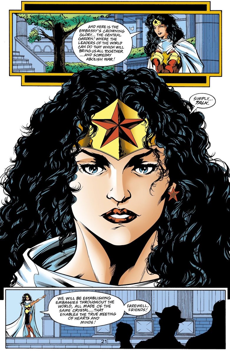 JTWonderdome's tweet image. I love this ending of Eric Luke's Wonder Woman run where he have Wonderdome become Diana's embassy and so she become of the Ambassador and the help the world. To end war and to build between mortal world and divinity. Of course, Greg Rucka would later explore in his run