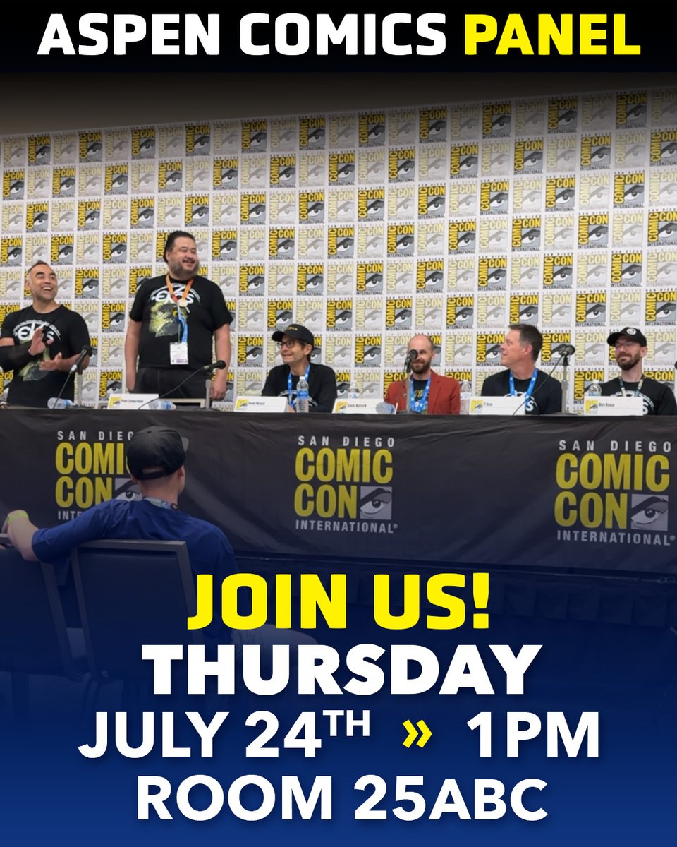 AspenComics's tweet image. Join us TODAY for our Official Aspen Comics Panel
🗓️ Thursday, July 24th @ 1PM | Room 25ABC
To celebrate the release of Ekos Vol.1 and for a special sneak peek into Vol.2!
💙 All panel attendees will receive a free Ekos gift courtesy of Aspen Comics 💛
#aspencomics #ekos #SDCC