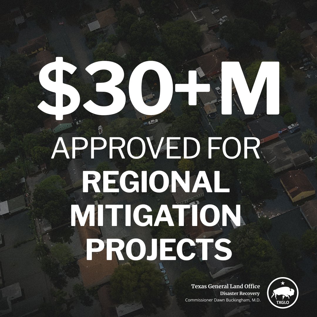 TXGLO's tweet image. The GLO approved $30 million in regional mitigation funds to improve critical infrastructure in Austin, Brazoria, Colorado, Fort Bend, Harris, Matagorda, Victoria, Wharton, and Wilson counties.
"Texans know how to face challenges head-on, and the GLO is proud to stand shoulder…