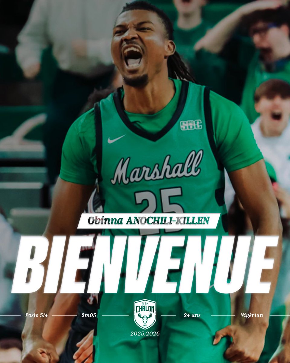 ✍️ Obinna Anochili-Killen, pour 2 ans à l’Elan Chalon  

💥Nouveau pivot Rookie, (2,05m, 24 ans), va découvrir l’Europe et la France avec notre club. 

🖥️+ d’informations sur notre site : elanchalon.com/obinna-anochil…

Bienvenue à Chalon, Obinna !
#RougeEtBlanc