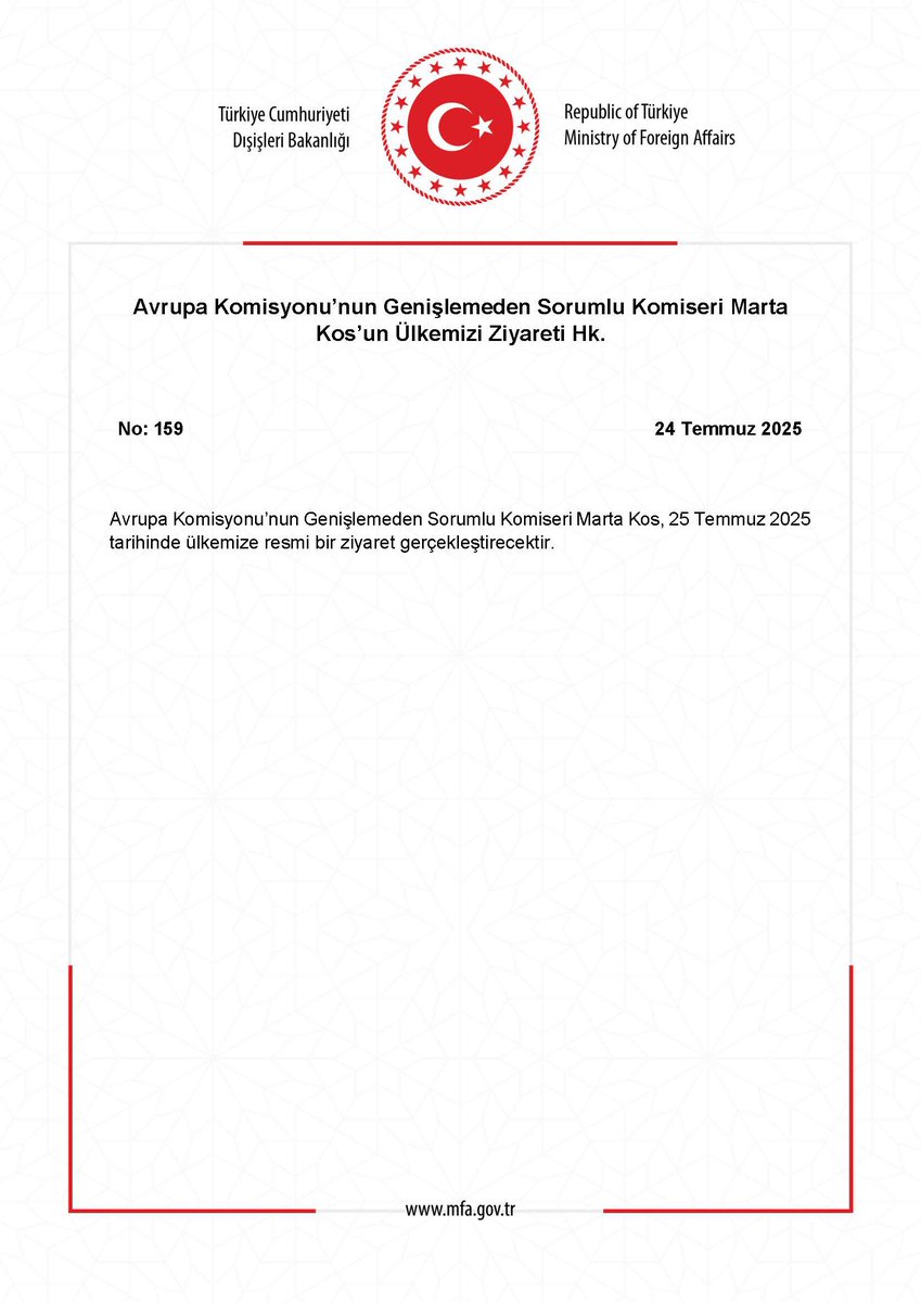 TC_Disisleri's tweet image. Avrupa Komisyonu’nun Genişlemeden Sorumlu Komiseri Marta Kos’un Ülkemizi Ziyareti Hk. mfa.gov.tr/no_-159_-avrup…