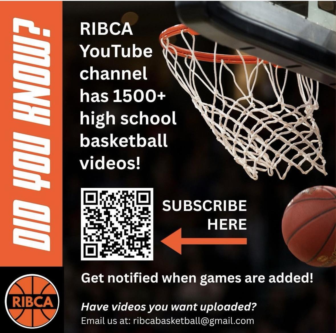 RibcaBasketball's tweet image. Our RIBCA YouTube channel now has over 1500 high school basketball games from over the years? Take a minute to check it out to see if any of your games are uploaded! If not, email ribcabasketball@gmail.com with a game you want uploaded! Don&apos;t forget to subscribe as well!