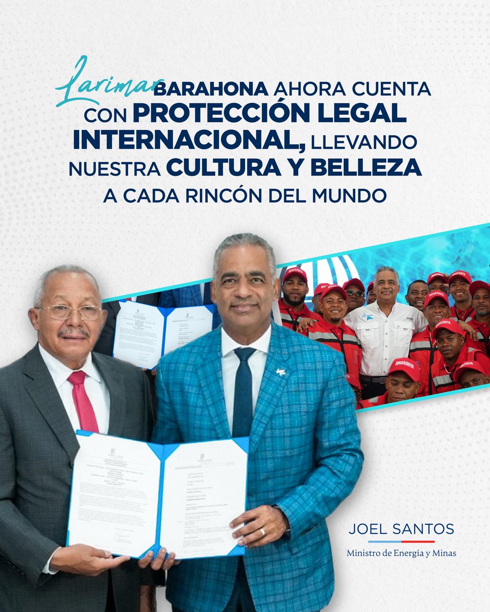 Con la obtención de esta certificación internacional de la marca Larimar Barahona 💎, estamos aportando significativamente nuestro granito de arena para que la producción de esta maravillosa piedra azul en nuestro país continúe creciendo. 

🇩🇴 Este logro no solo protege nuestra