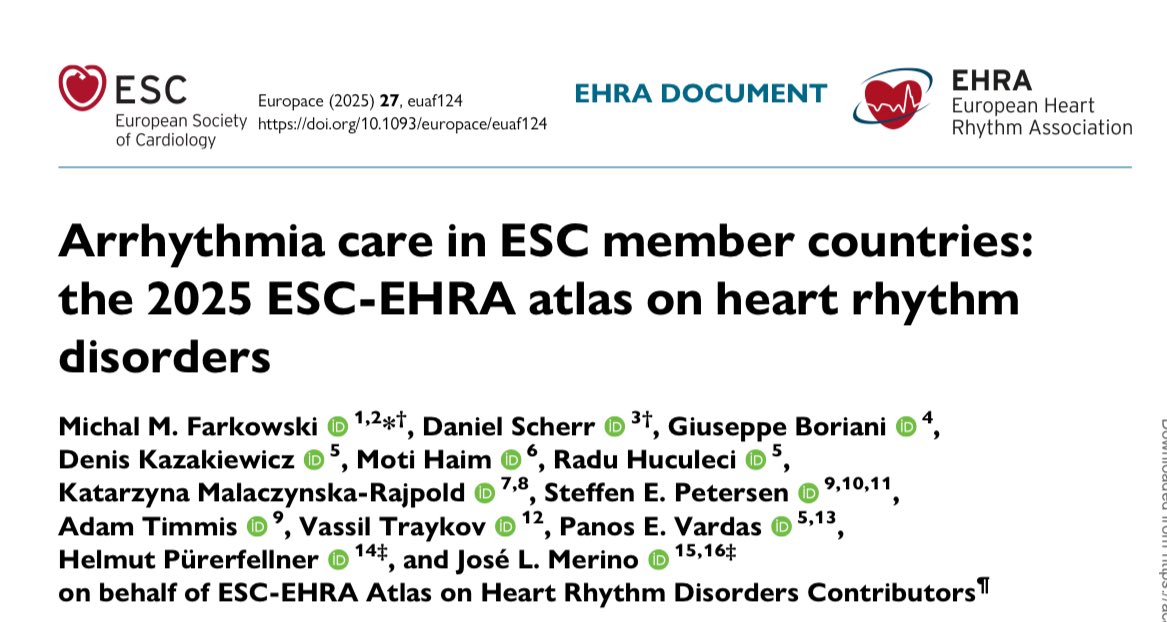 EuropaceEiC's tweet image. 📣The ESC-EHRA Atlas on heart rhythm disorders is finally online 🌐

📍A map of arrhythmia care across the
@escardio member countries 

Check the full atlas here 🔗 academic.oup.com/europace/artic…

@EHRAPresident @purerfellner @HaranBurri @BorianiGiuseppe @LuigiDiBiaseMD @DanielScherr3